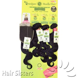 JANET COLLECTION 100% HUMAN HAIR BRAZILIAN BUNDLE NATURAL BODY 3PCS + 4X4 FREE PART LACE CLOSURE